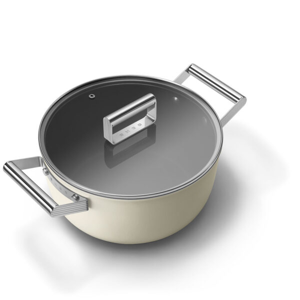 Smeg Cookware Casseruola bassa 2 manici con coperchio - colore Panna - immagine 4
